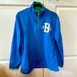 Mini-Boden boys quarter zip blue and green pull over. Perfect condition.